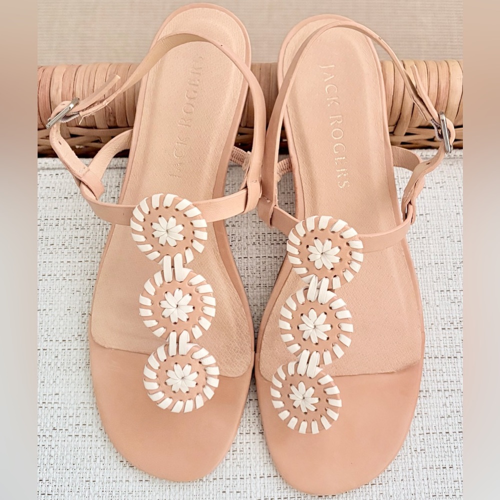 Jack Rogers Navajo Sandals Blush Nude w/ White Whipstitch Medallions Size 9.5 - Picture 3 of 6